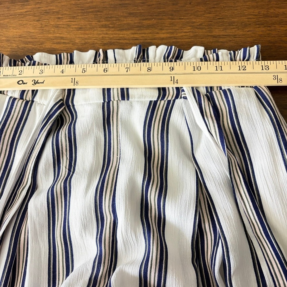 Simplee Women Wide Leg Palazzo Pants Size M Blue Striped High Rise Front Slit - Picture 10 of 13